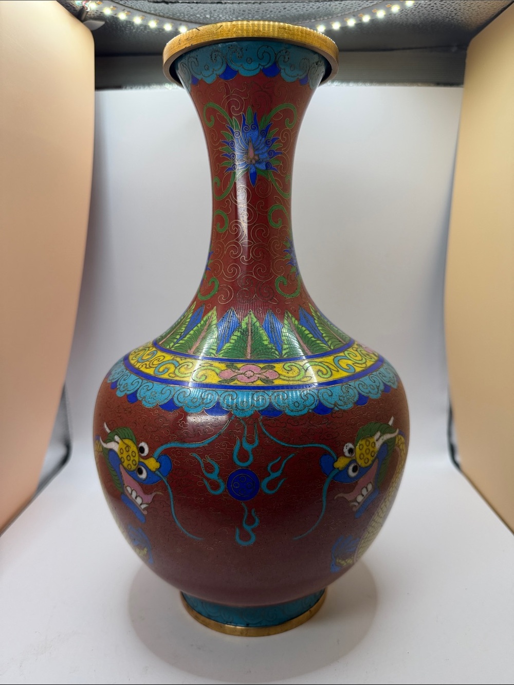 Cloisonné Dragon Vase - Red and Multicolor Decorative Art - Read.
